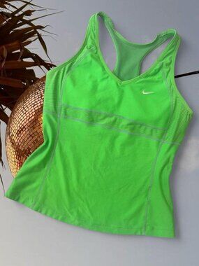 Lime green vintage y2k Nike tank top ⭐️ 2000s workout tank built in bra v neck